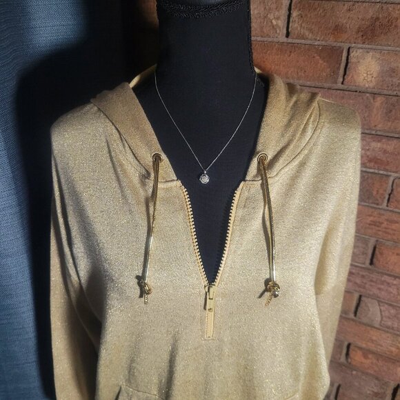 Bob Mackie Women's Gold Shimmer 1/4 Zip Hooded Sweatshirt - Size M - Picture 7 of 14